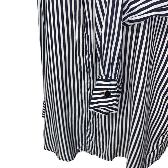 Zara Basic Blue White Stripe Button Down Top XXL - Picture 3 of 6